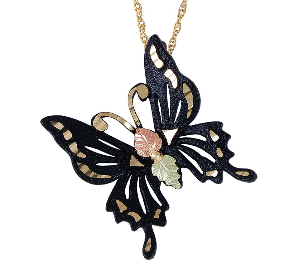 Black Hills Midnight Butterfly Pendant w/Chain, 10K/12K Gold