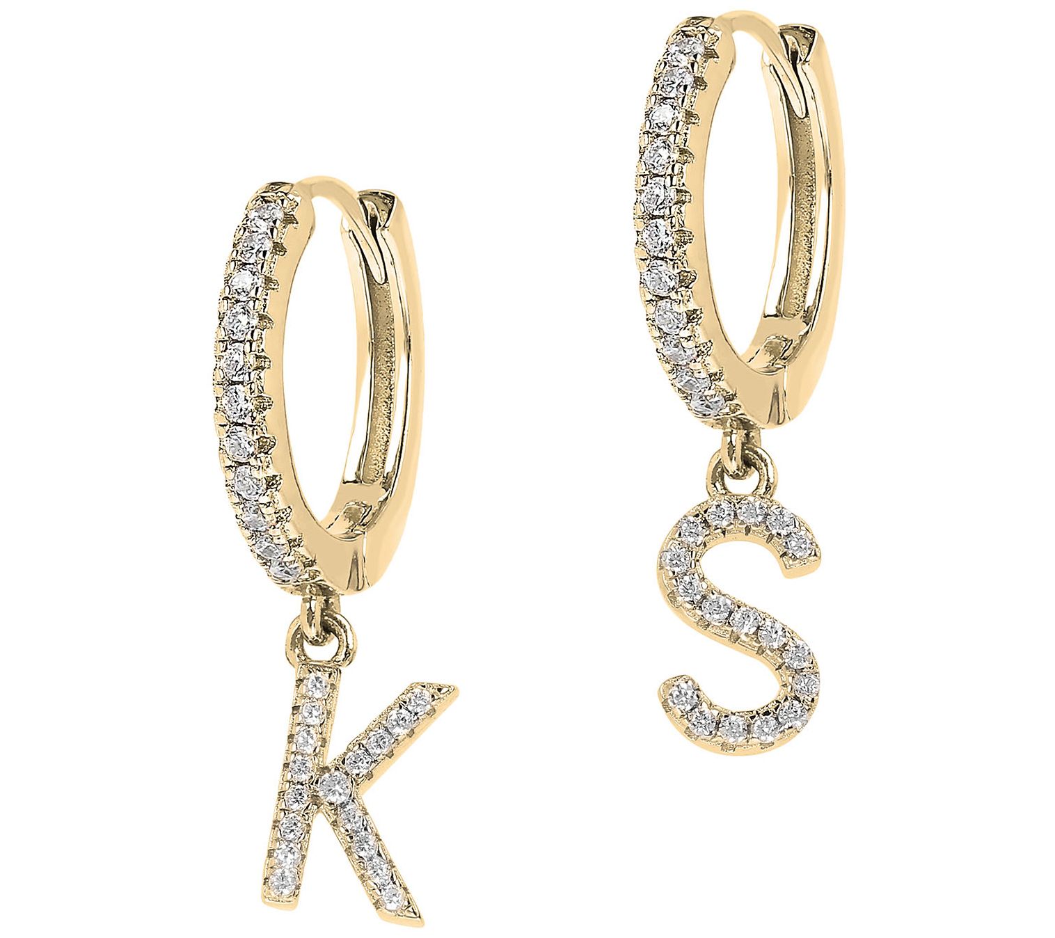Diamonique Personalized Letter Hoop Earrings, Sterling Silver