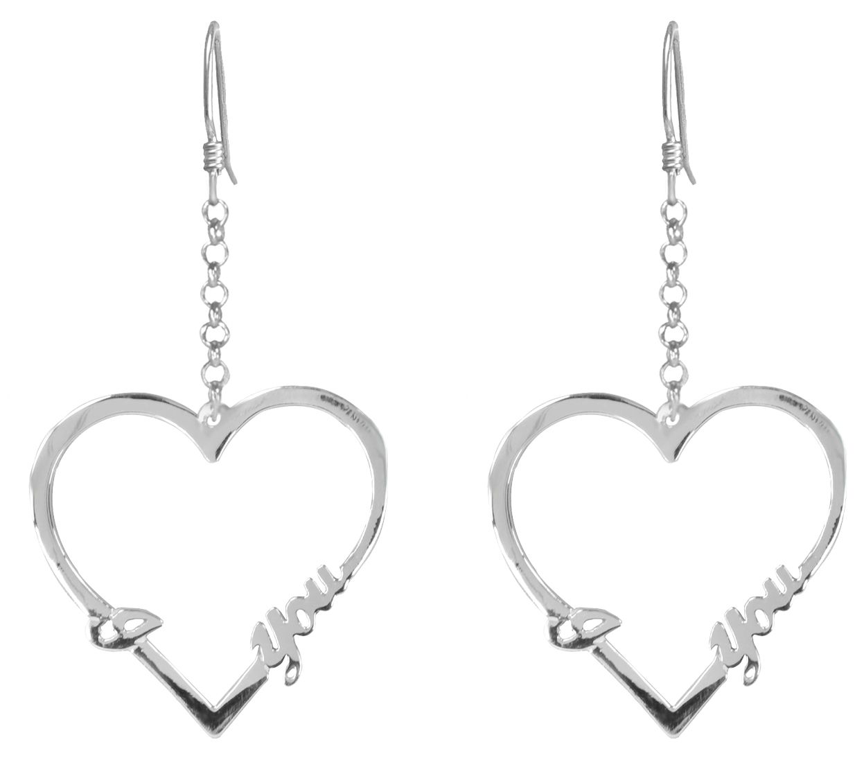 Sterling Silver Open Heart 'I Love You' Drop Earrings