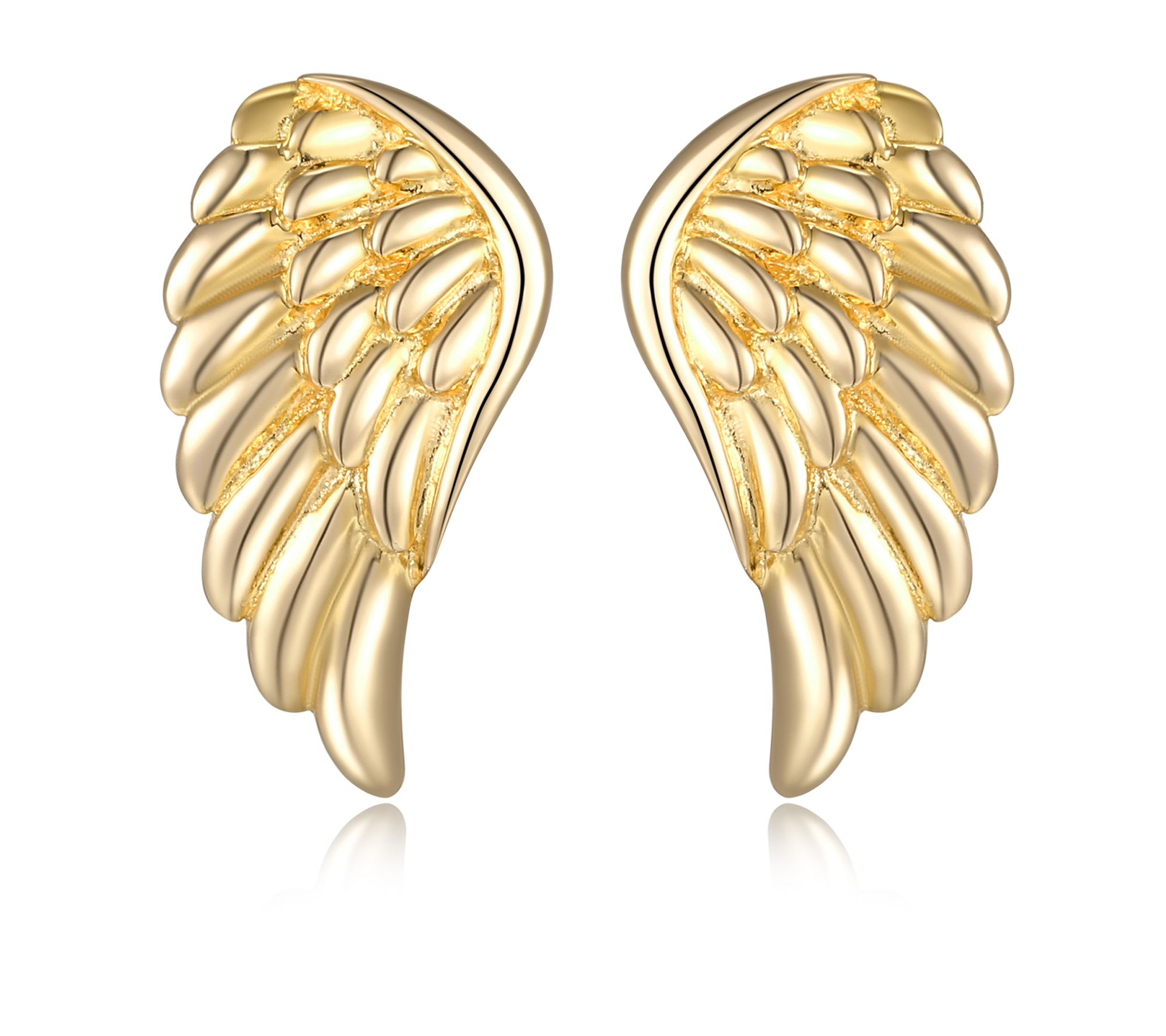 Silver Style Angel Wing Stud Earrings, 18K Gold Clad