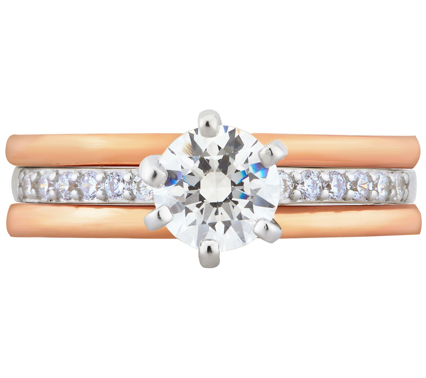 Diamonique 1.15 cttw Trio Ring Set, Sterling Silver