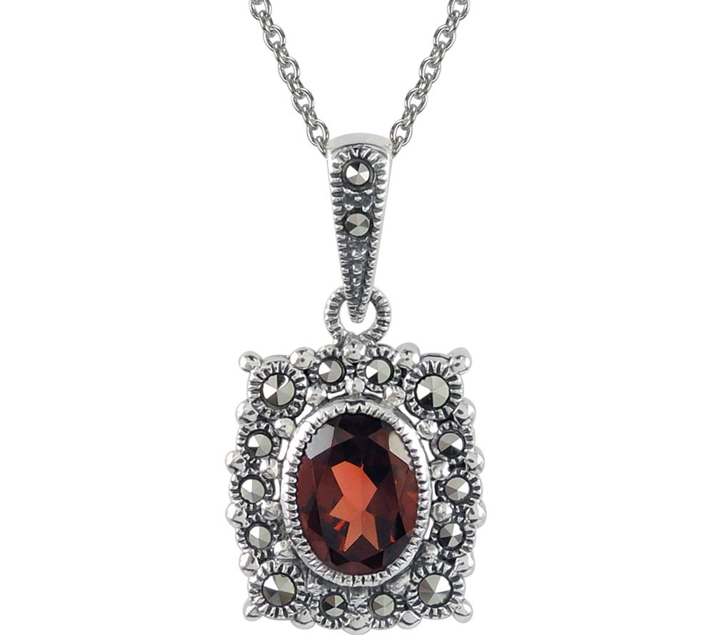 Suspicion Sterling Garnet & Marcasite Pendant w/ Chain