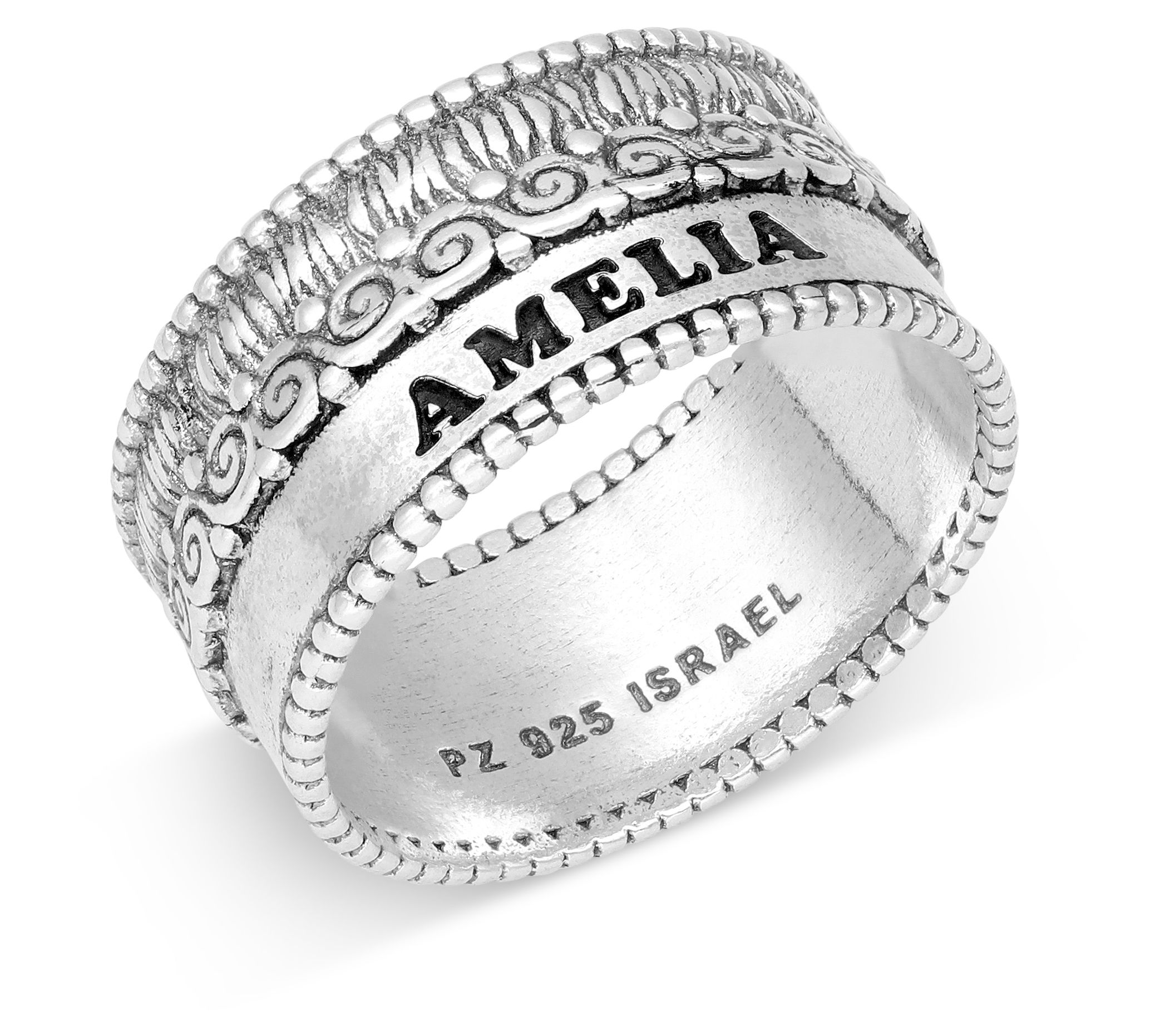 Or Paz Sterling Silver Personalized Textured Ba nd Ring