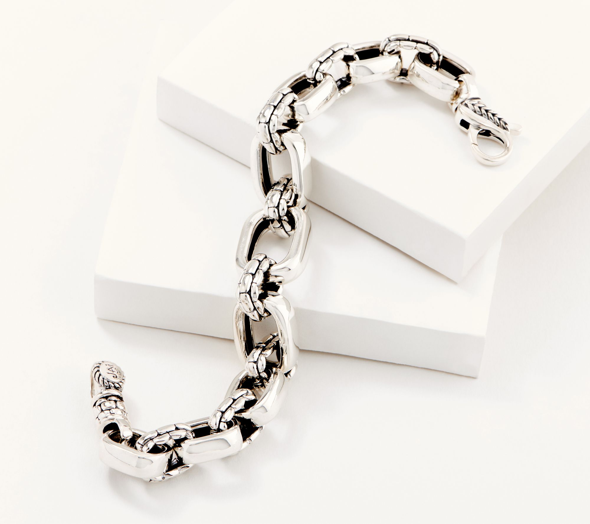 JAI Sterling Silver Bold Status Link Bracelet, 32.4g-41.4g