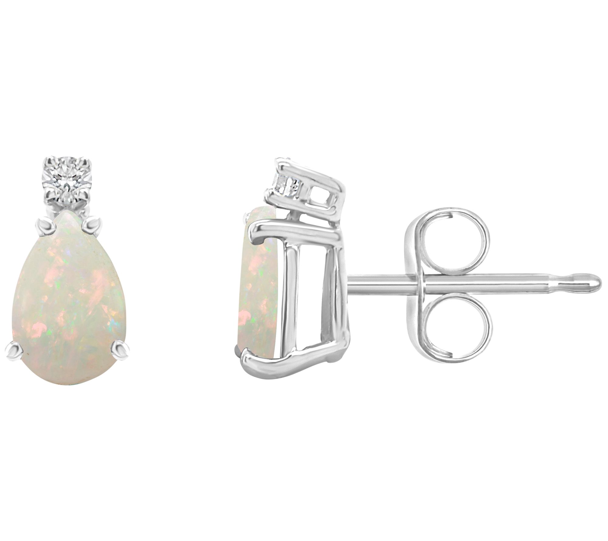 14K Gold Pear-Cut 0.40 cttw Opal & Diamond Accent Earrings
