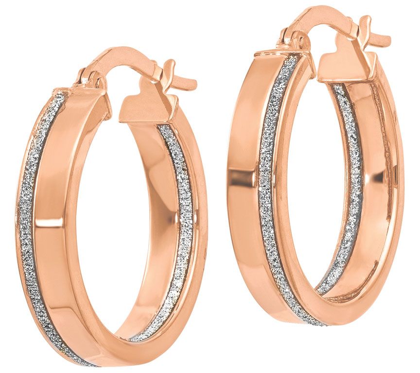 Italian Gold Glimmer Infused Round Hoop Earring s 14K