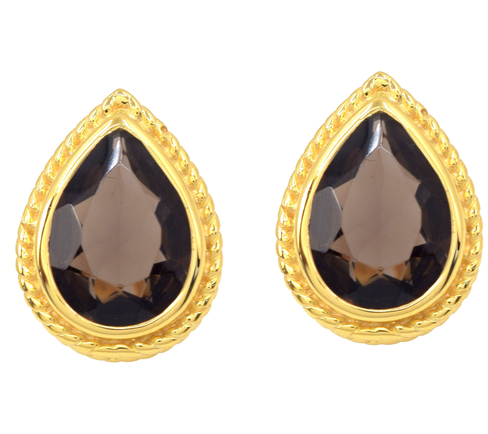 Artisan Crafted Smoky Quartz Stud Earrings, 14K Gold Plated