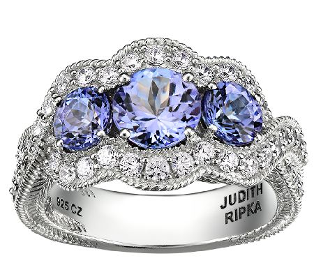Judith Ripka Sterling 1.60cttw 3-Stone Tanzanit e Ring