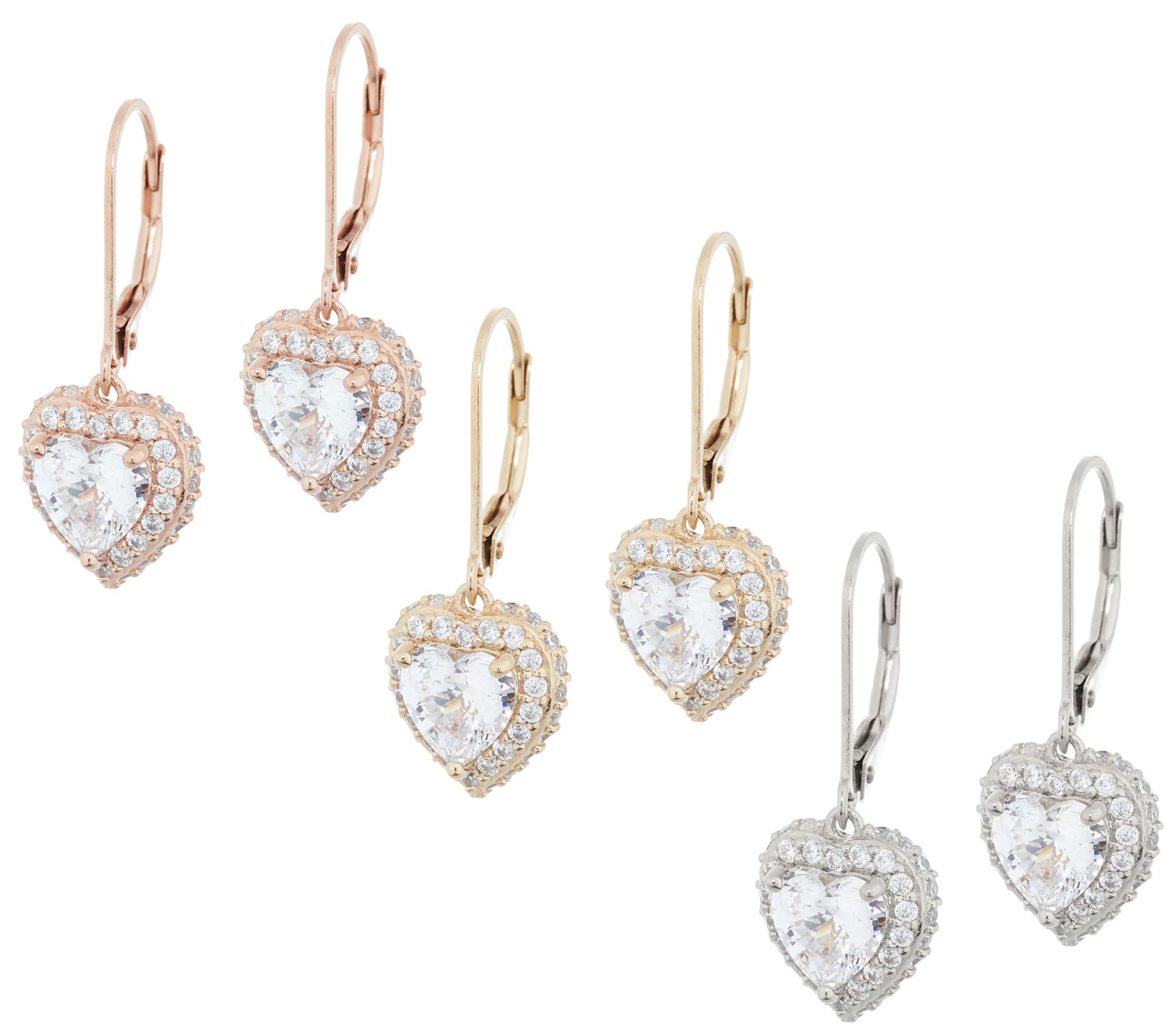 Diamonique 100Facet Halo Design Leverback Earrings —