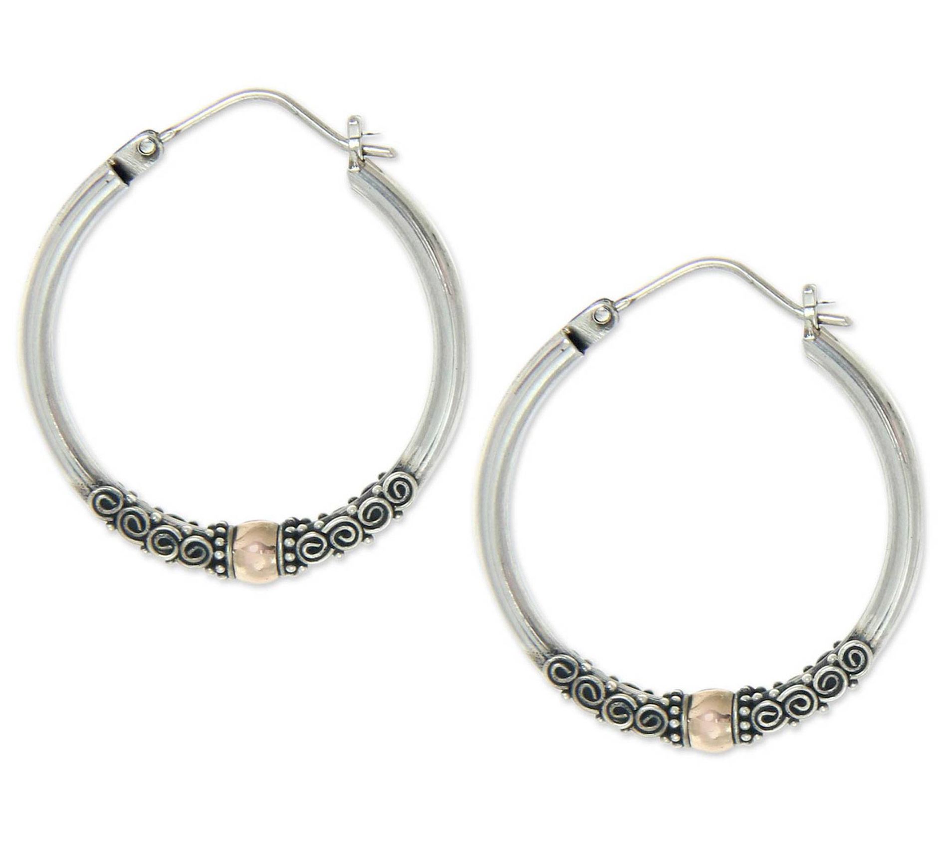 Novica Artisan Crafted Sterling/18K H oop Earrings