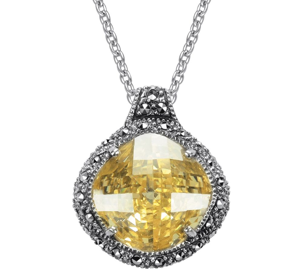 Suspicion Sterling Gemstone & Marcasite Halo Pendant w/ Chain