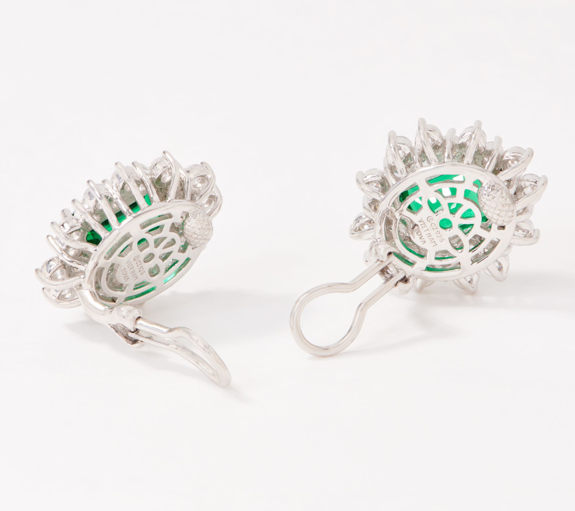 TOVA Diamonique Simulated Emerald Earrings, Sterling Silver