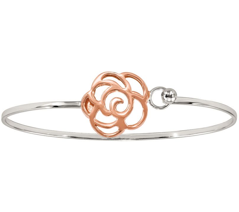 Sterling & 14K Rose Gold-Plated Flower Bangle b y Silver Style