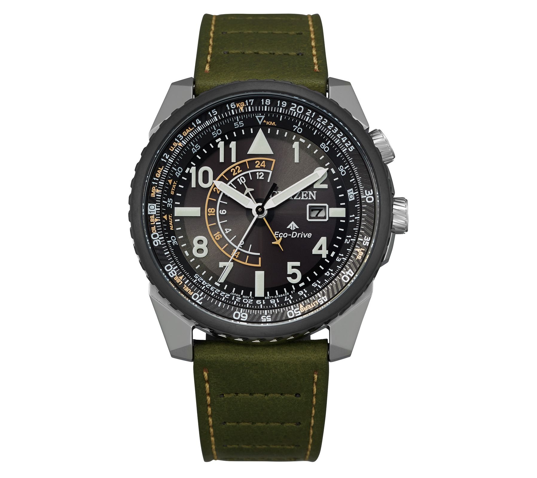 Citizen Eco-Drive Mens Dark Green Leather Stra p Watch