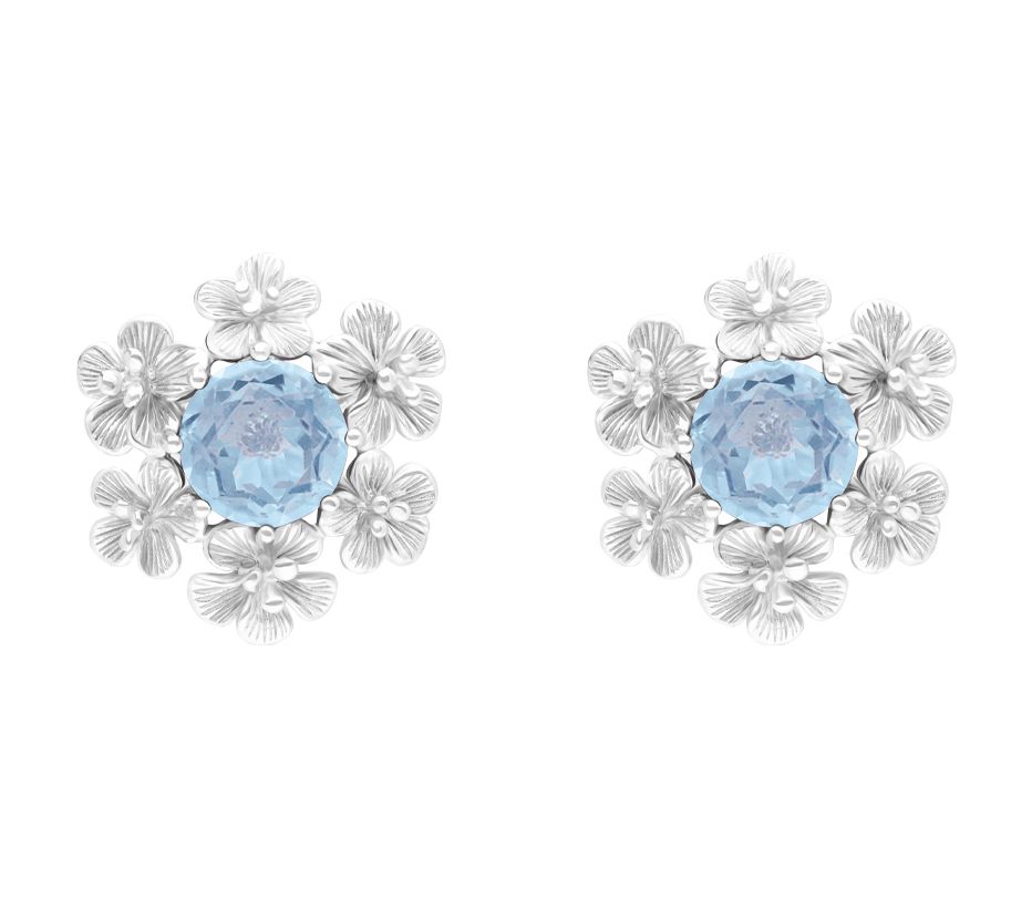 Ariva Sterling Silver Blue Topaz Bouquet Stud Earrings