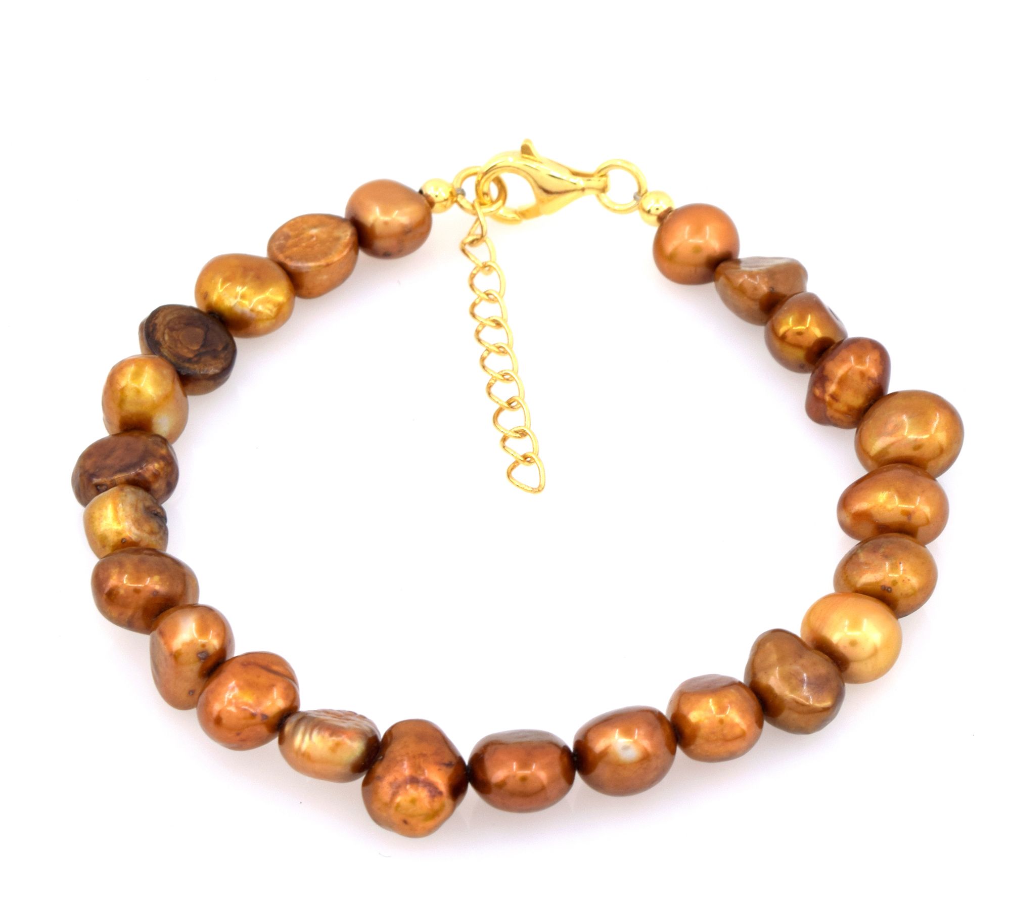 14K Gold Plated  Bronze Cultured Pearl Beaded Bracelet