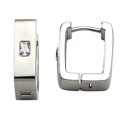 Steel by Design Satin-Finish Earrings with Crys tal Accent