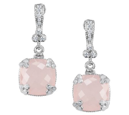 Judith Ripka Sterling 22.50cttw Rose Quartz Dan gle Earrings