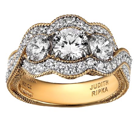 Judith Ripka Sterl./14K Clad 5.25cttw 3-Stone D iamonique Ring
