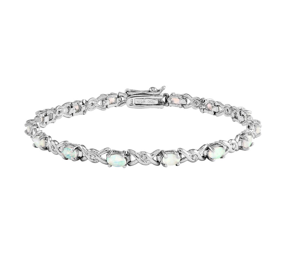 Sterling Simulated Opal and Crystal 7-1/4 Brac elet