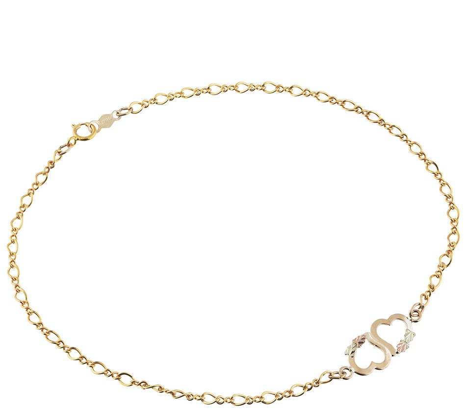 Womens 10K Tri-Color Gold 8 1/2 Inch Hollow Link Heart Ankle Bracelet, One Size