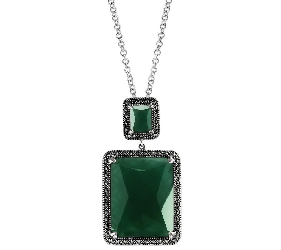 Suspicion Sterling Green Agate & Marcasite Pendant w/ Chain