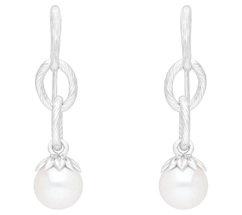 Ariva Sterling Silver Cultured Pearl Oval Link angle Earrings