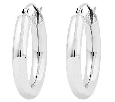 Polished 1 Round Hoop Earrings, 14K