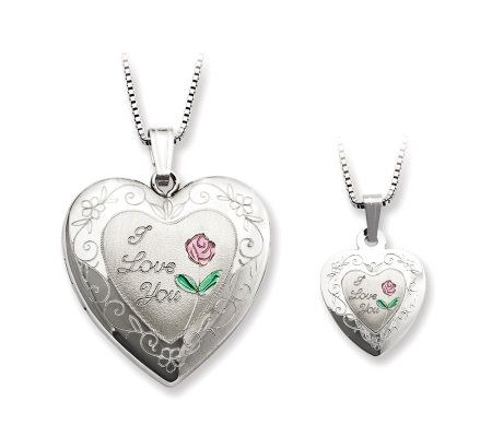 Sterling I Love You Heart Locket & Childs Pe ndant Set