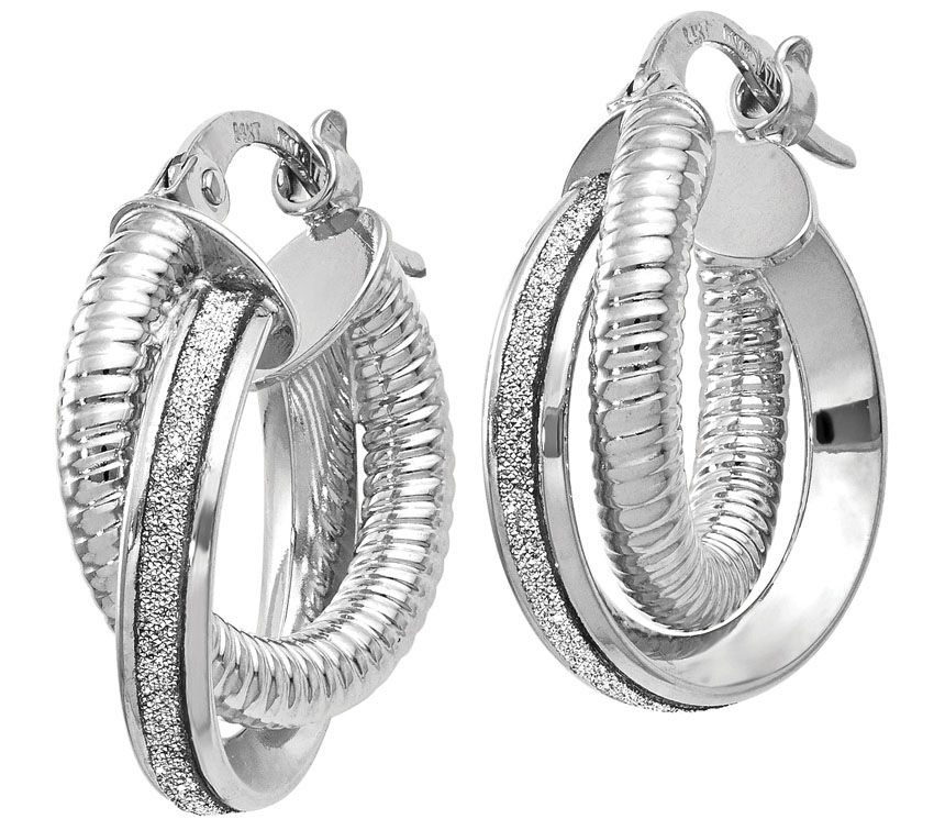 Italian Gold Crossover Glimmer Infused Hoop Ear rings 14K