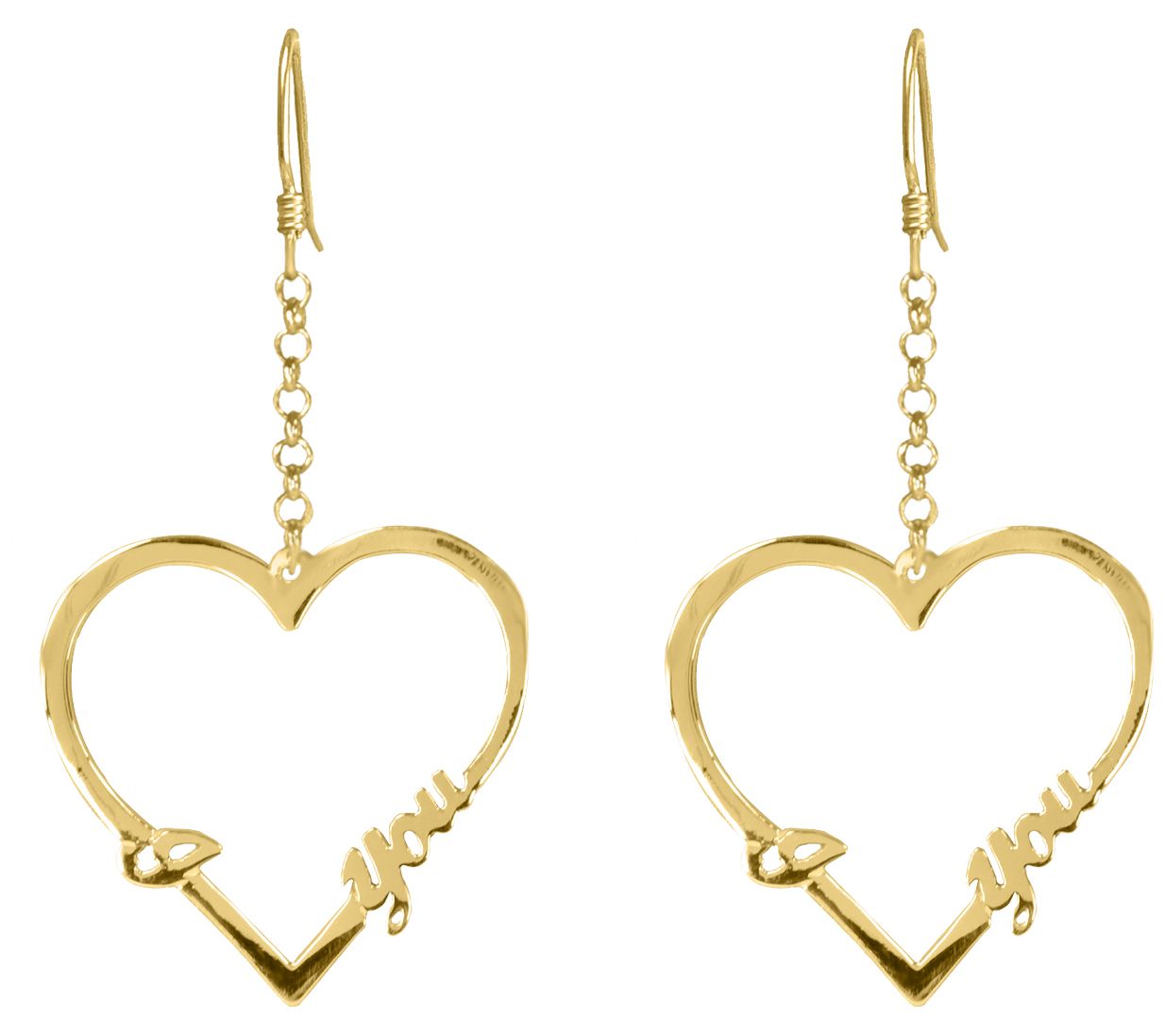 14K Gold Plated Open Heart 'I Love You' Drop Ea rings