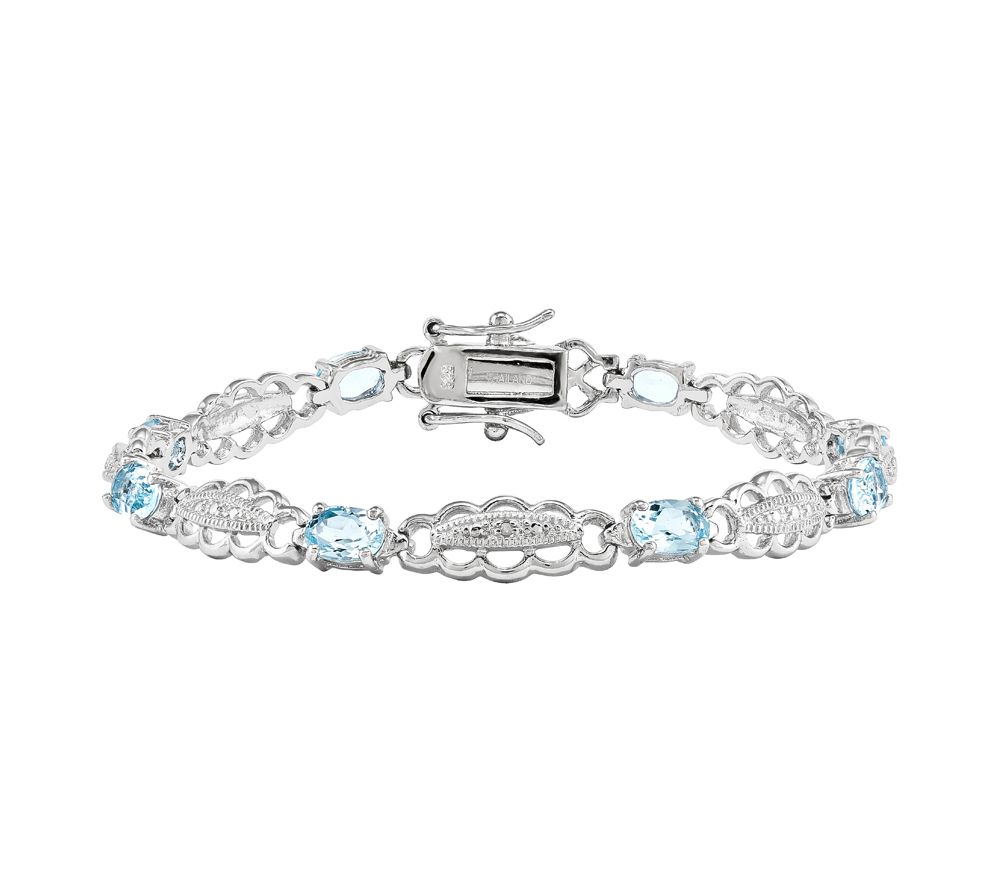 Sterling Aquamarine & Diamond 7 Bracelet