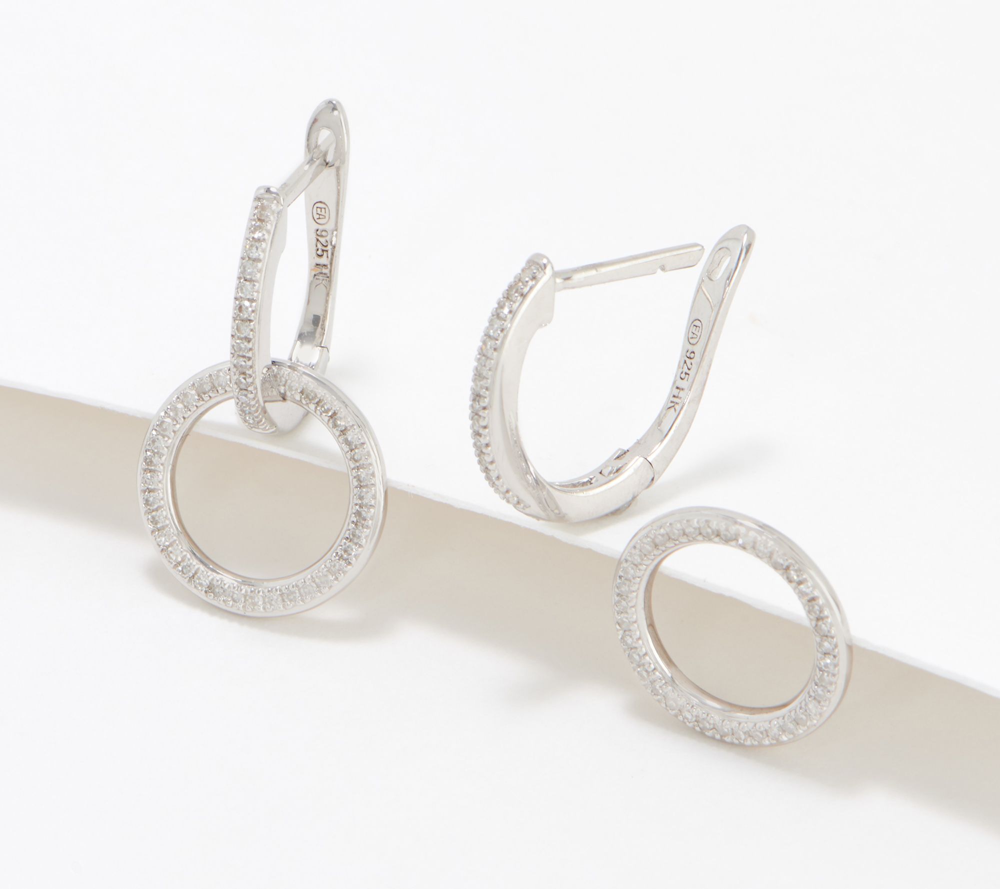 Affinity Sterling Silver 2-in-1 Charm Diamond Hoop Earrings
