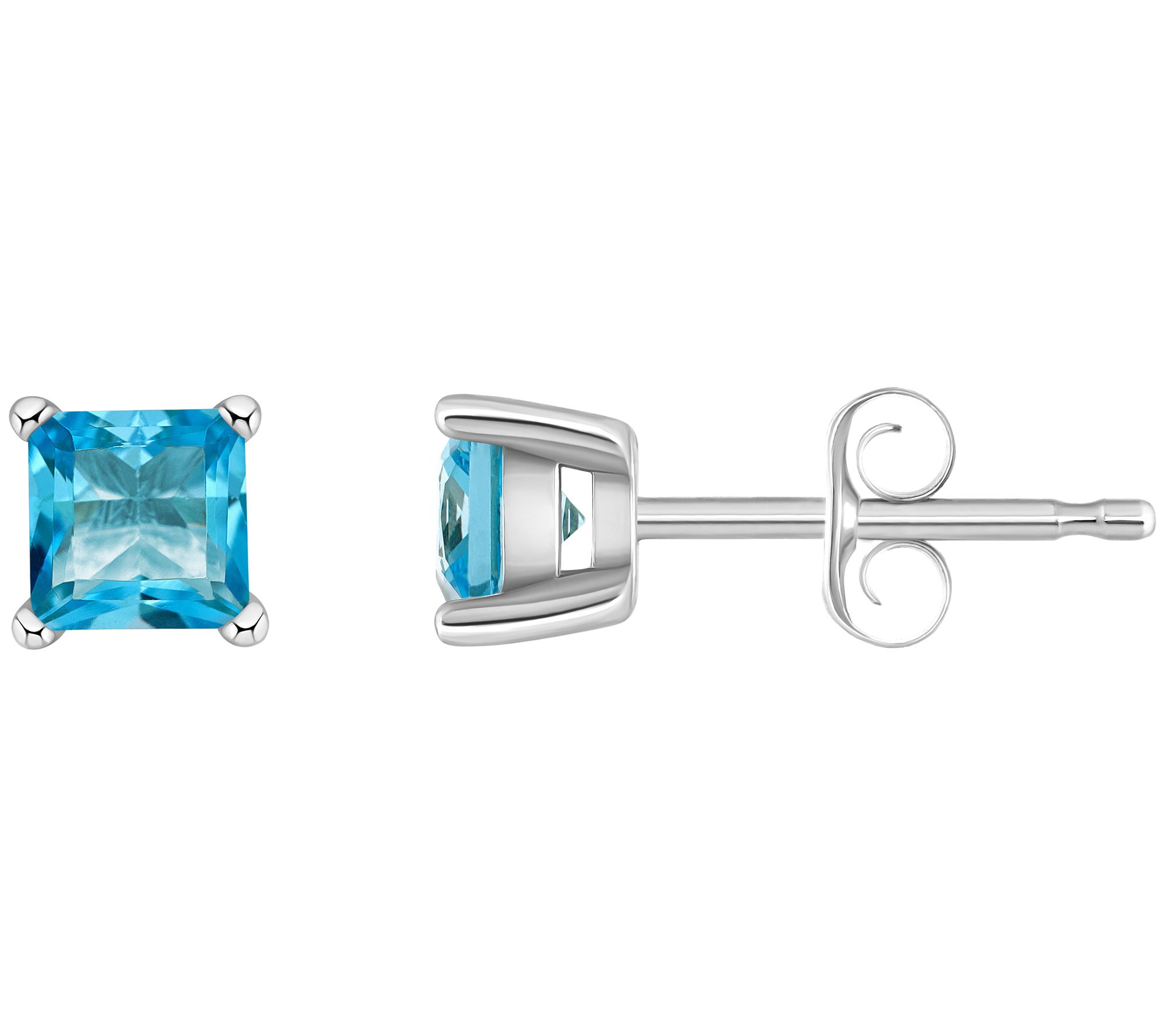 14K Gold Princess Cut 0.90 cttw Blue Topaz Stud Earrings