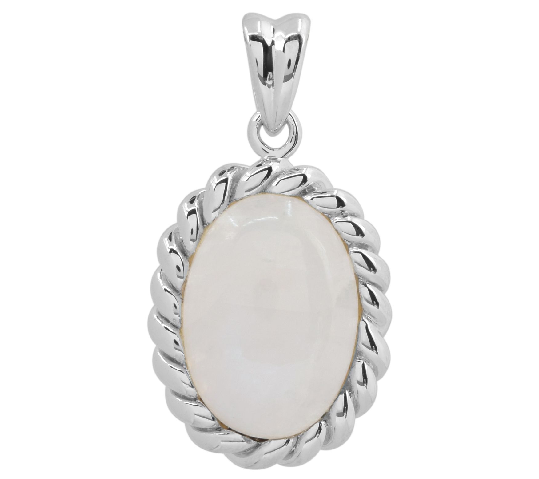 Sterling Silver Twisted Border Rainbow Moonston e Pendant