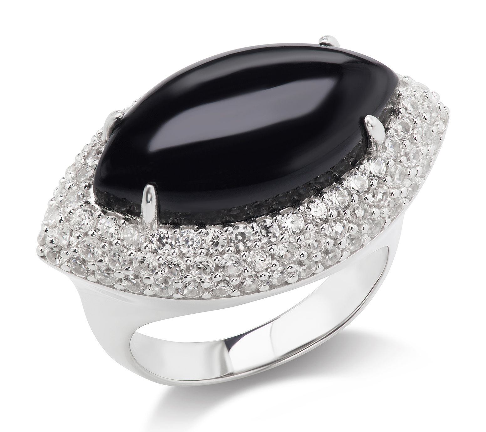 Generation Gems Sterling Silver Cabochon & Whit e Zircon Ring