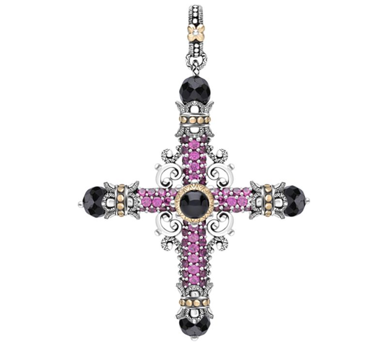 Barbara Bixby Two-Tone Onyx & Rhodolite Cross Enhancer
