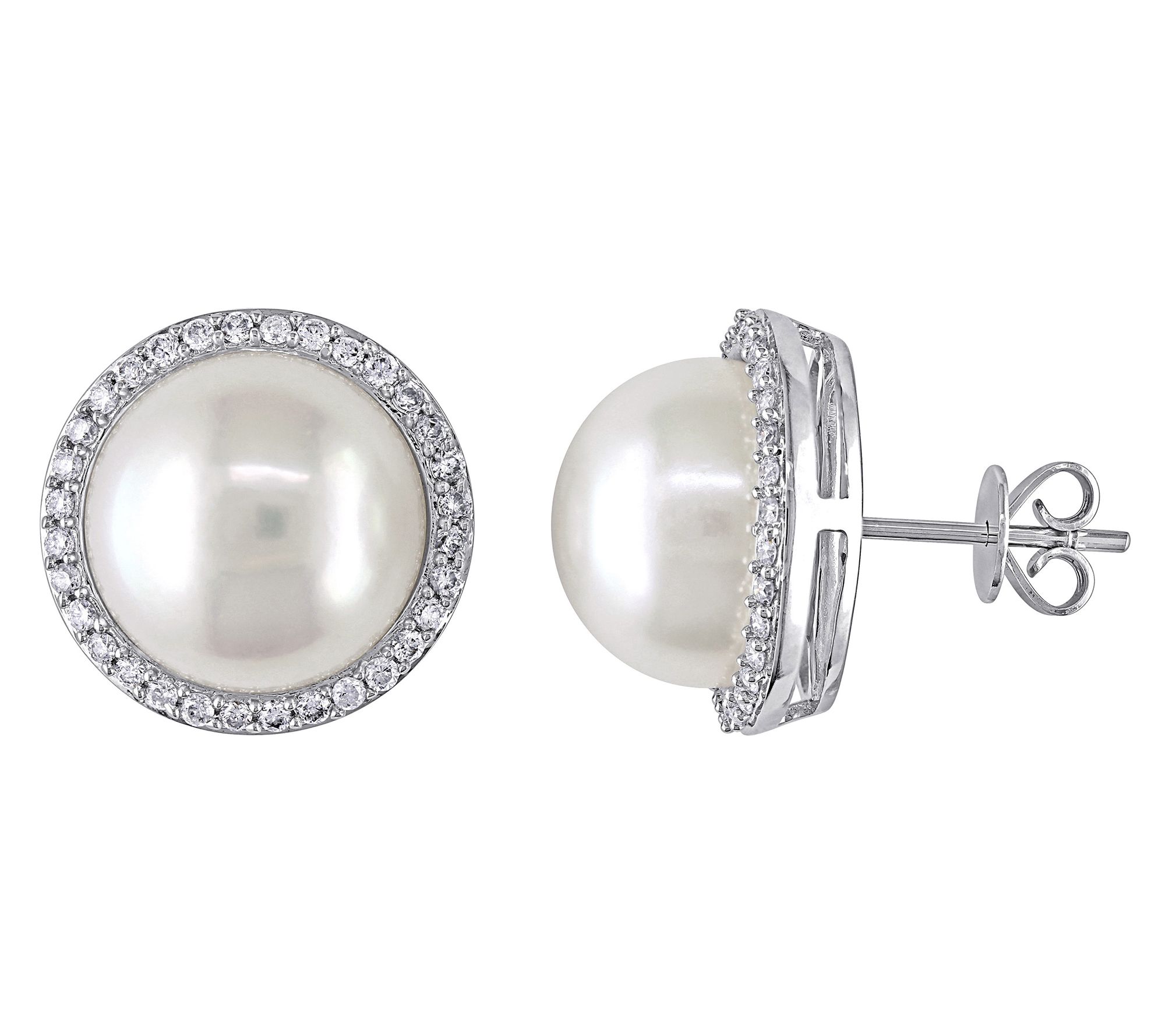 Bellini Cultured Pearl & Diamond Halo Earrings, 14K White Gold