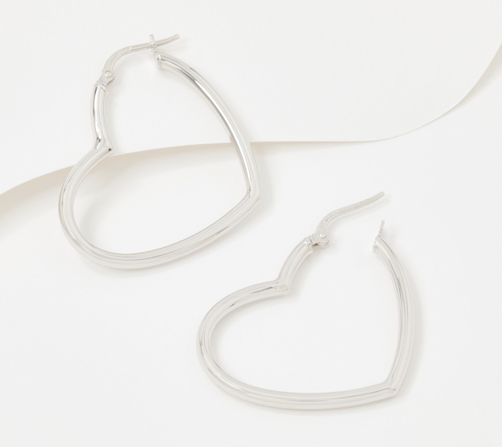 Italian Silver Polished Heart Hoop Earrings