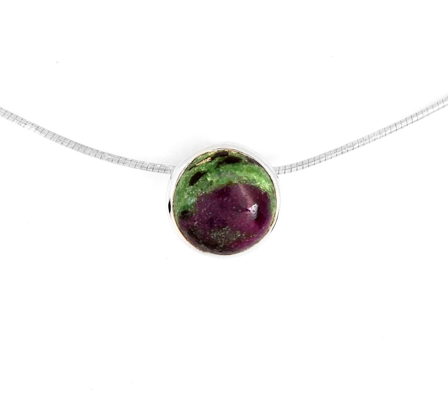 Sterling Silver Ruby Ziosite Bezel Set Pendant / Chain