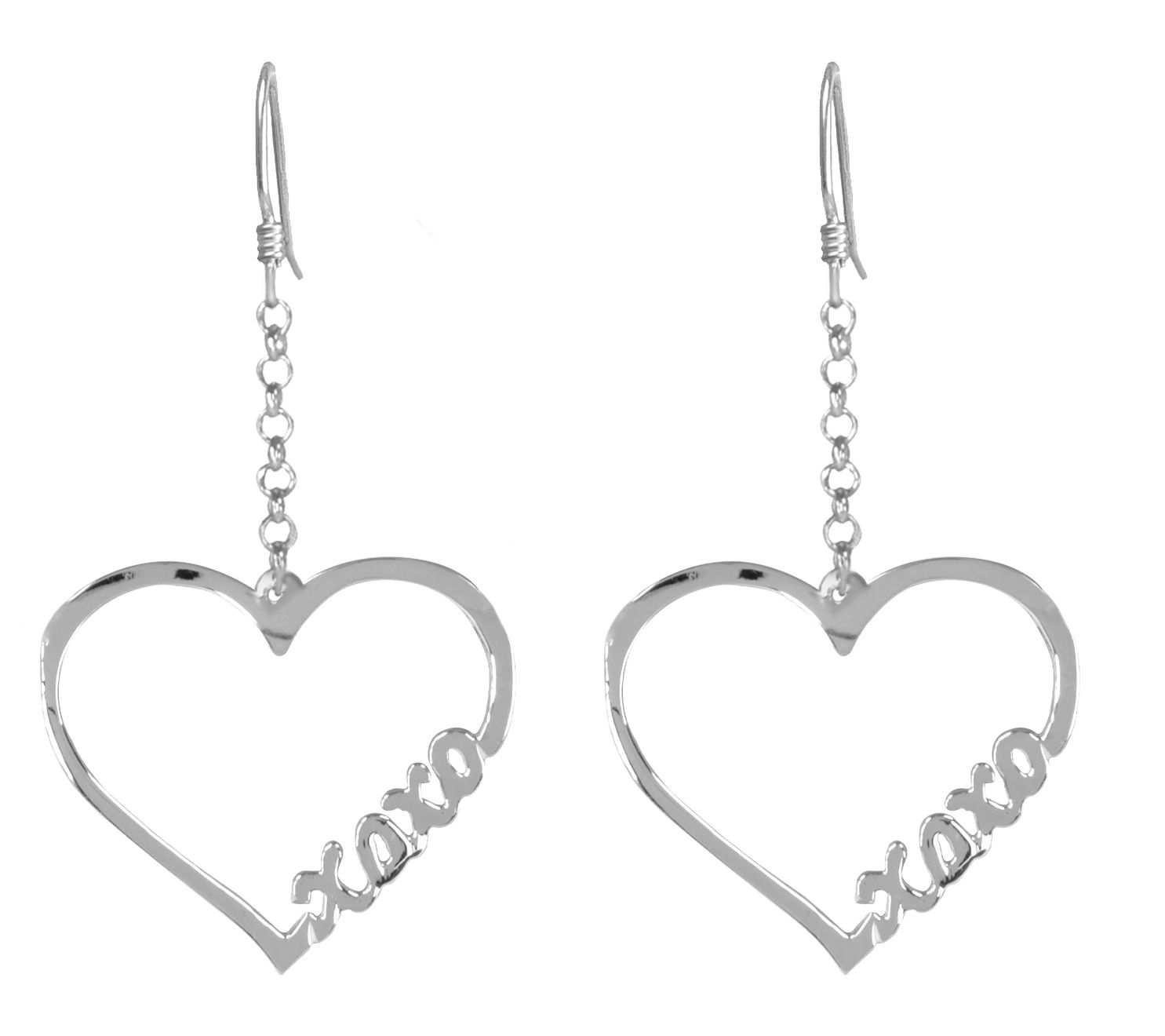 Sterling Silver Open Heart Hugs And Kisses Drop Earrings
