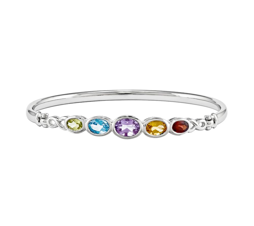 Sterling Multi-Gemstone Hinged Bangle
