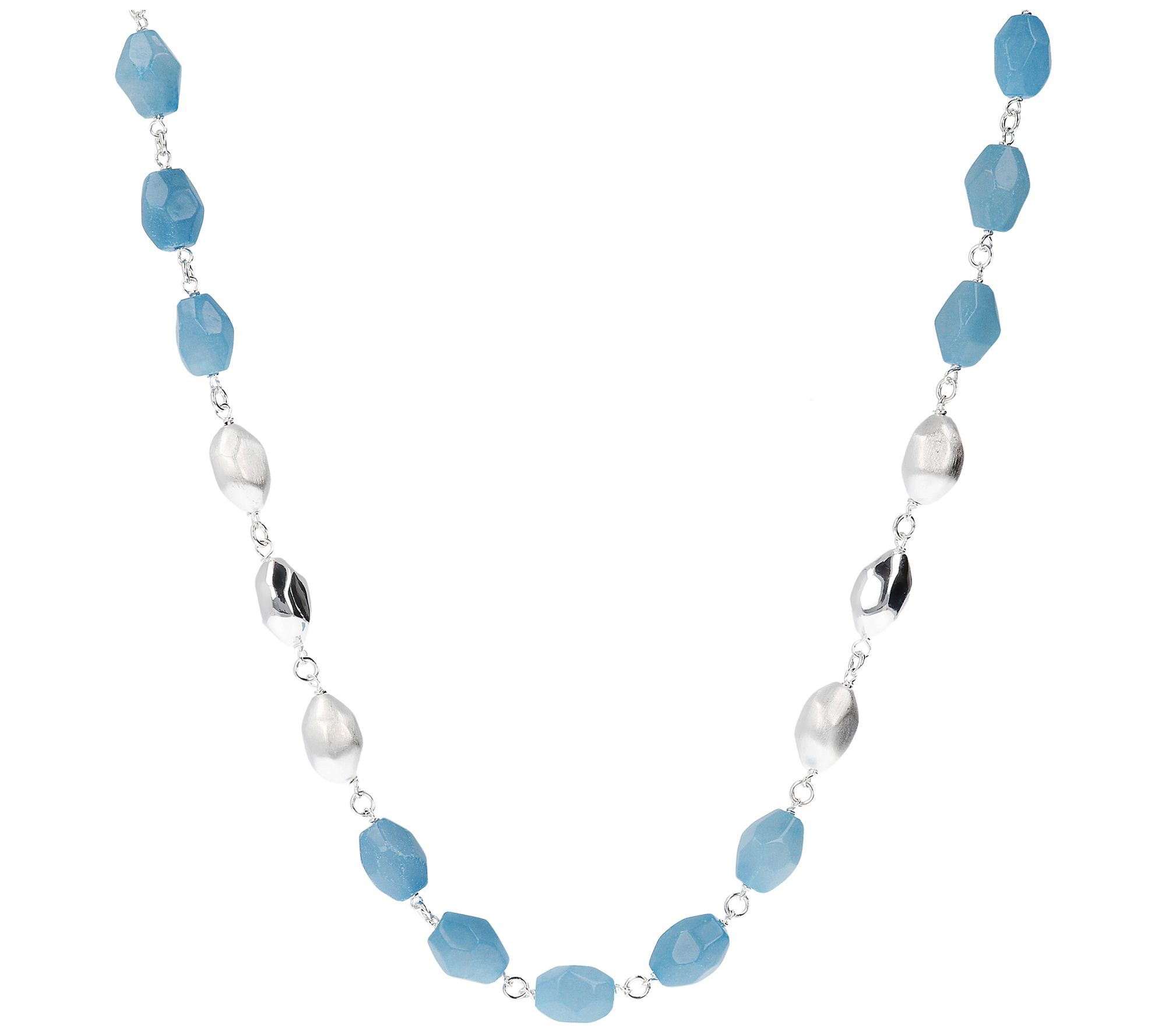 Italian Silver 32 Magnetic Blue Quartzite B ea d Necklace