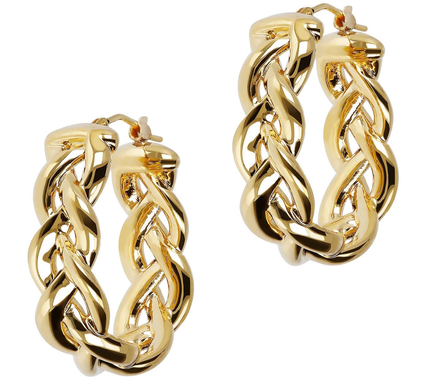 BellaOro Braided Oval Hoop Earrings, 14K G old er Resin