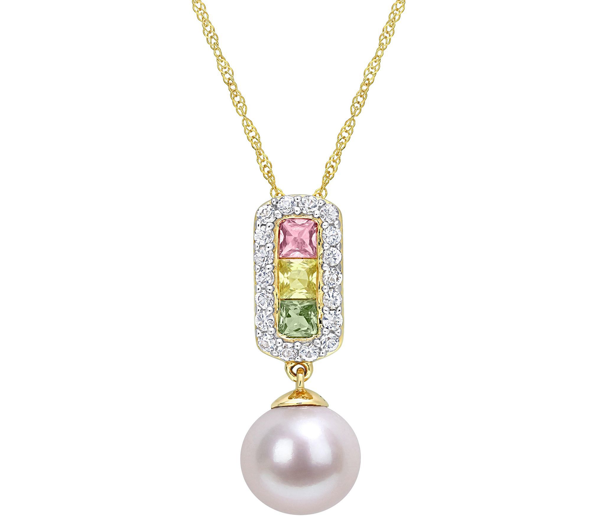 Bellini Cultured Pearl & Sapphire Pendant w/ Ch in, 14K Gold