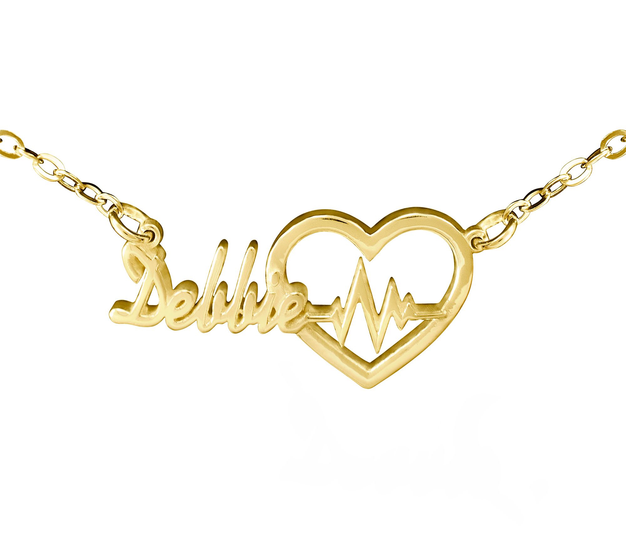 14K Yellow Gold-Plated Personalized Heartbeat N ame Necklace