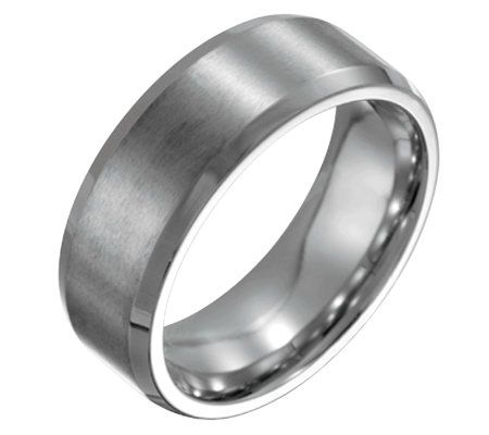 Steel By Design Mens 8mm Beveled Edge Brushed Polished Ring