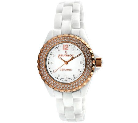 Peugeot Womens Ceramic Crystal White Dial Watc h