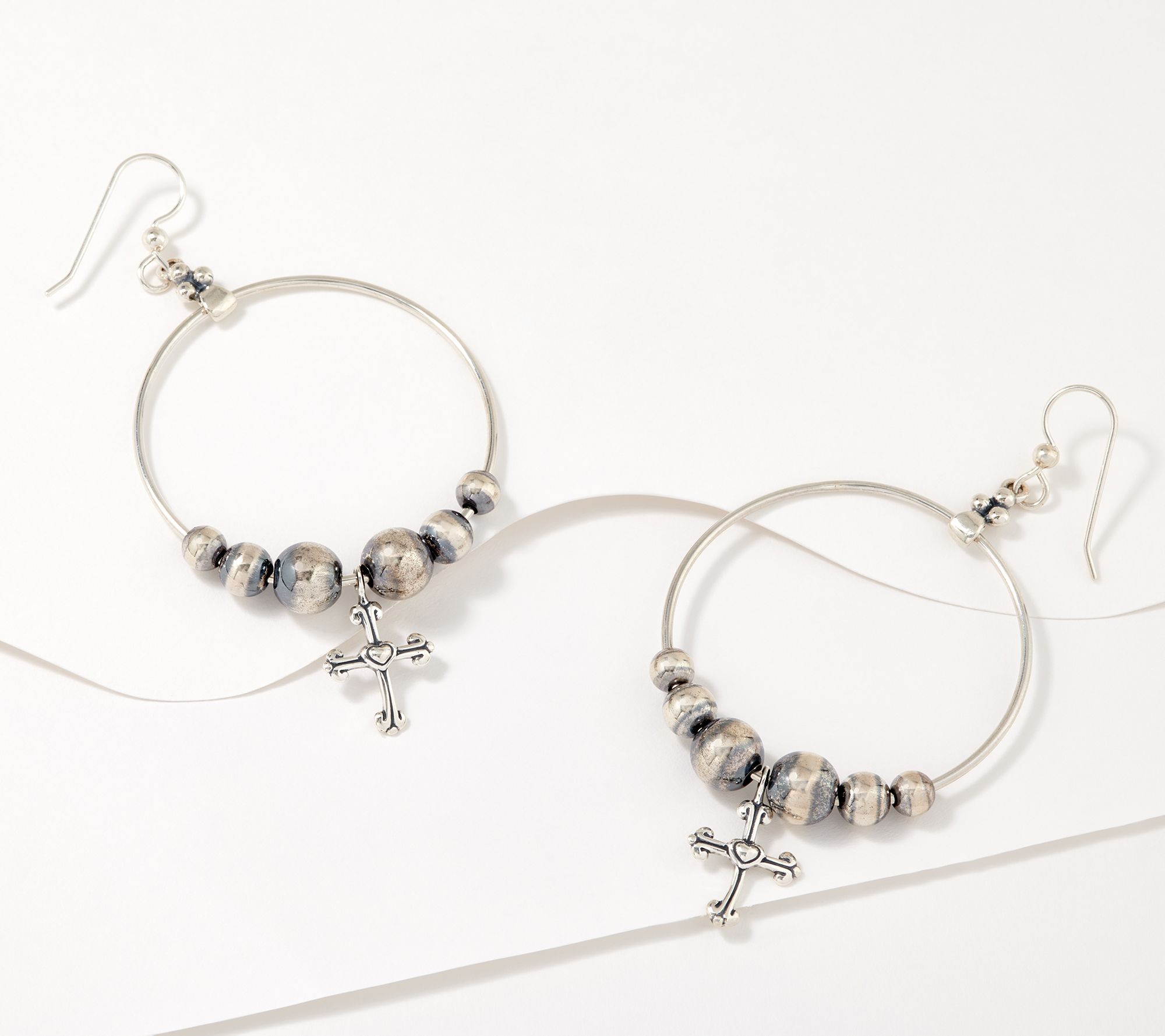 American West Sterling Silver Bead & Charm Hoop Earrings