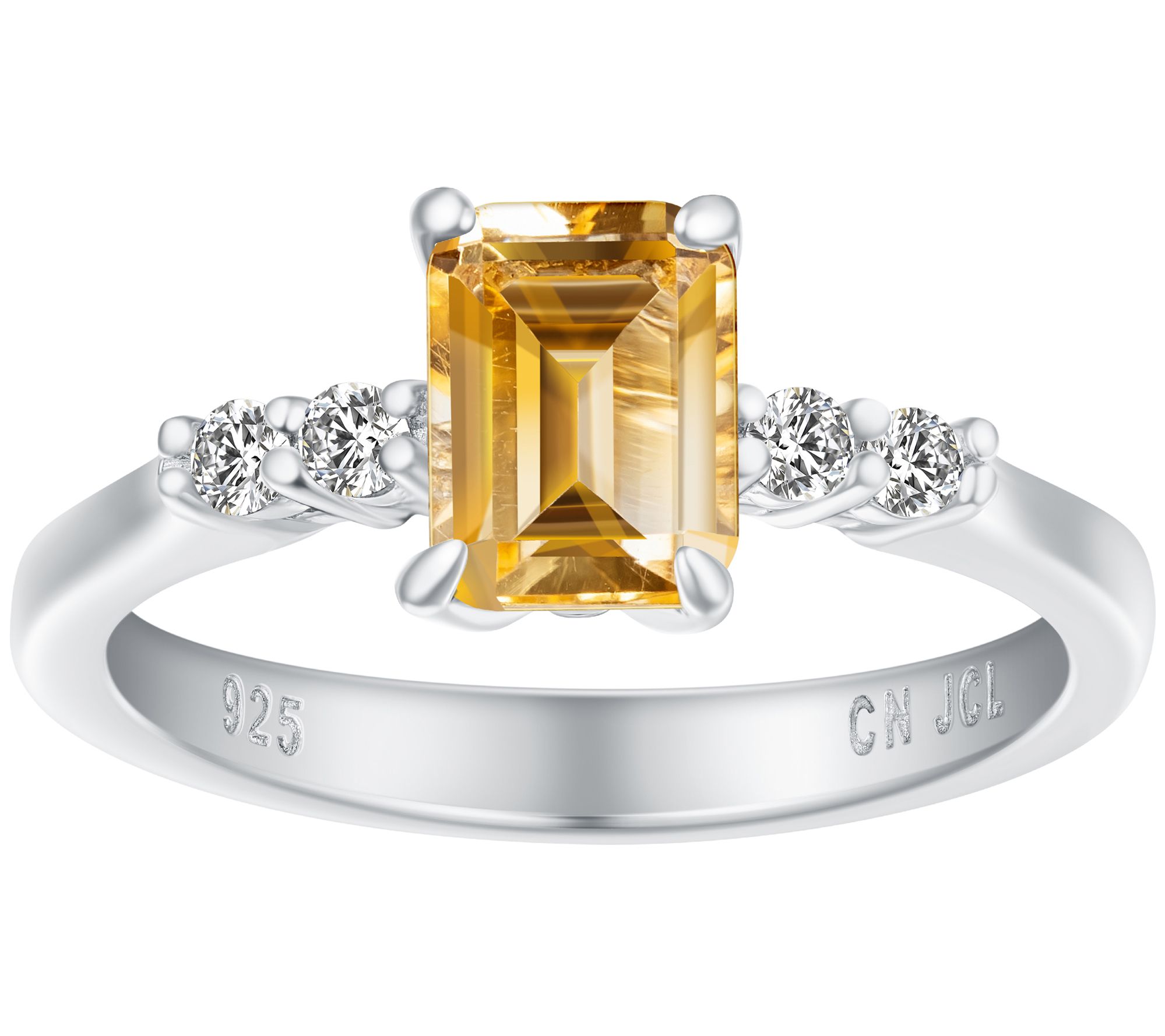Sterling Silver Emerald Cut Gemstone Birthston e Ring